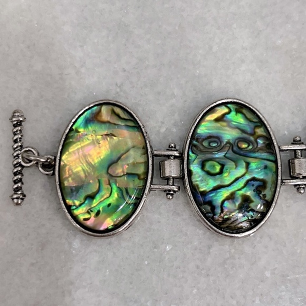 Abalone Shell Silver Toggle Clasp Bracelet - image 3